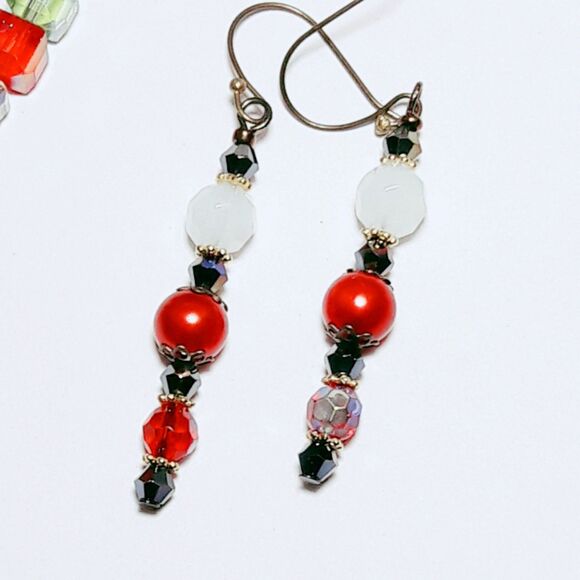 artisan earrings 439#mfs NEW boho victorian hatpin red white antique drop earrin - Picture 3 of 5